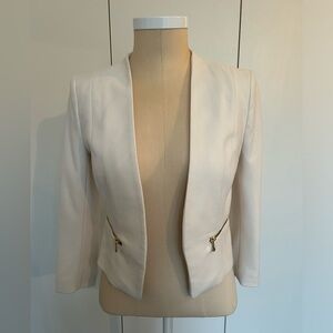 Cropped Creme H&M Fitted Blazer with Gold Zipper Detail